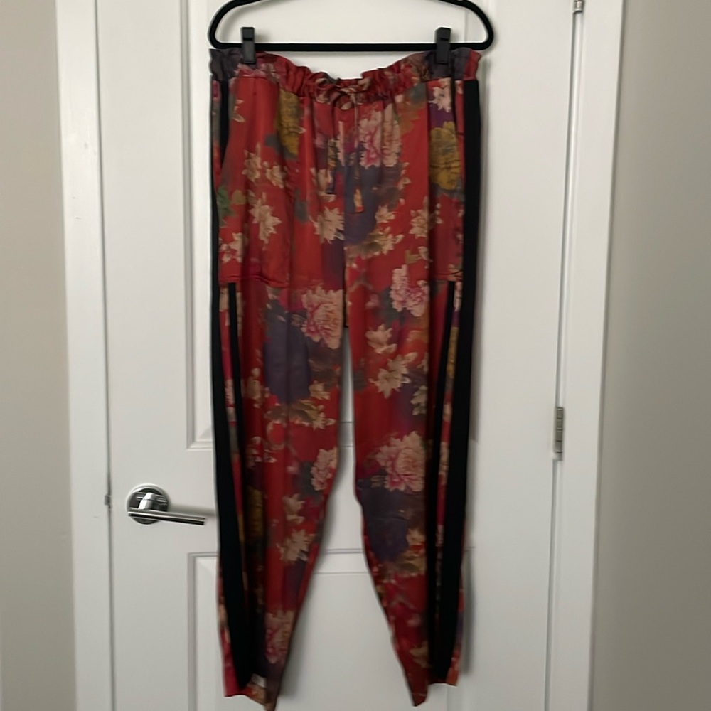 JOHNNY WAS Printed Silk Trouser Pants Large